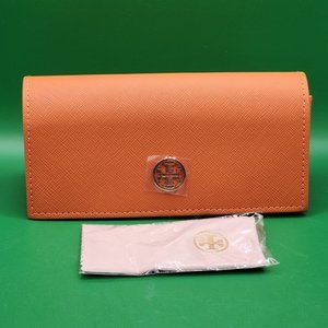 New Tory Burch Orange Eyeglass Case Magnet Snap Closure Microfiber Cloth In Pkg